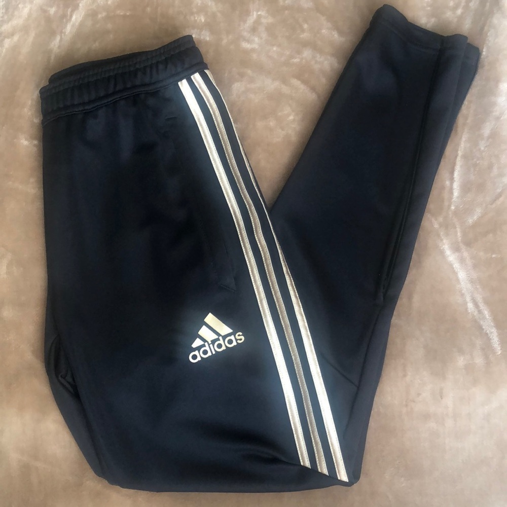 Adidas Men’s Joggers Black Gold Stripes Great cond